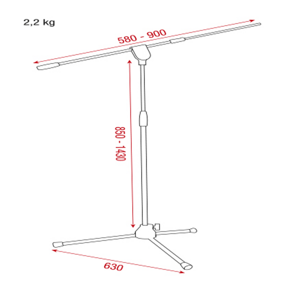 Showgear Microfoonstatief Pro - Hoog